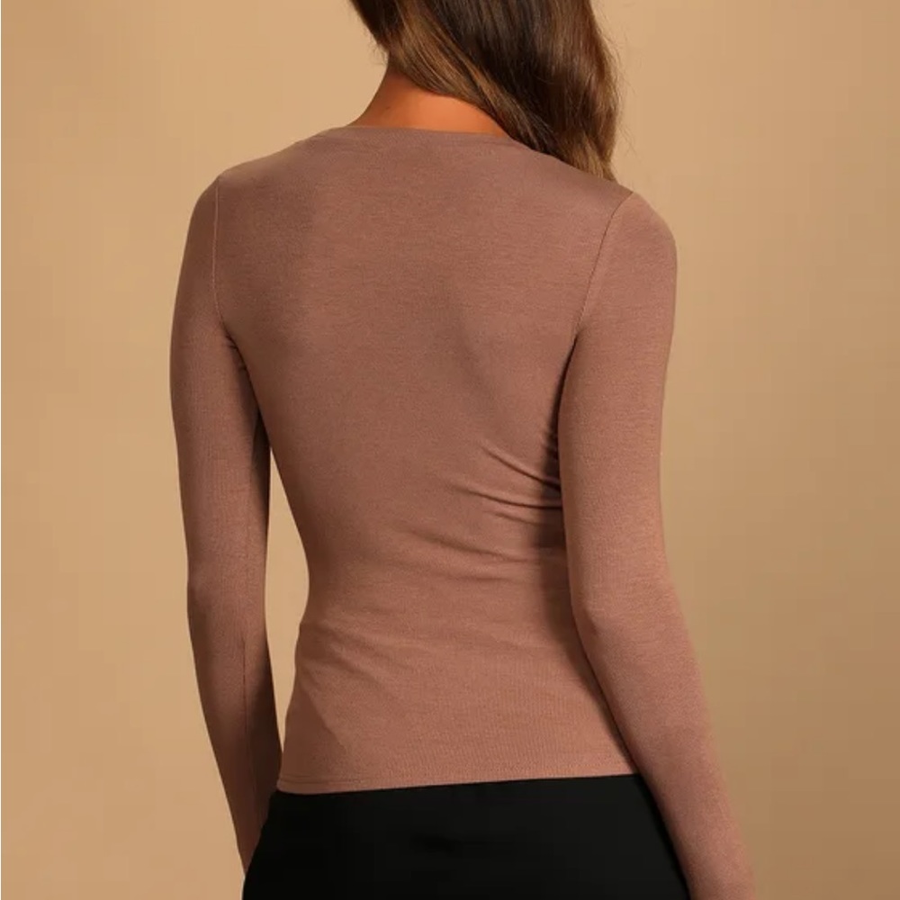 Flirty Little Secret Brown Ribbed Cutout Long Sleeve Top - Picture 3 of 3